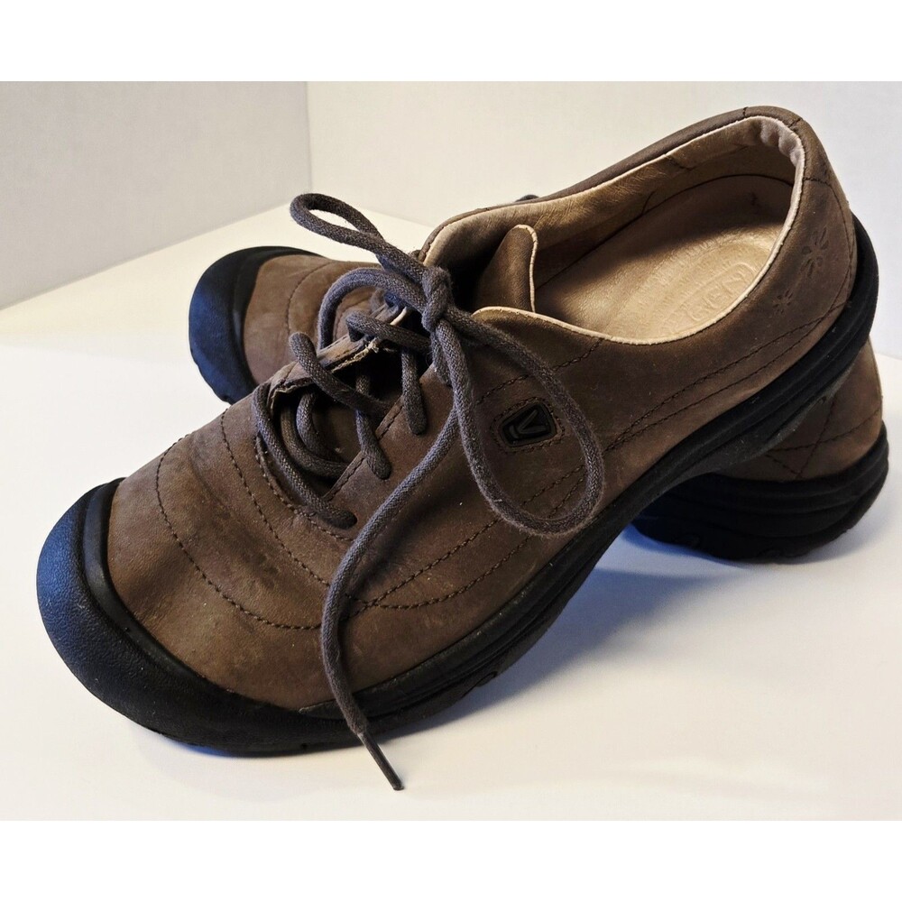 KEEN Presidio Oxford Womens 8.5 Brown Leather Hiking Shoes Floral Daisy Gorpcore